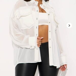 Fashion Nova Sheer White Button-Down Shirt